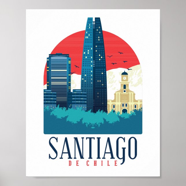 Poster Santiago de Chile Vintage Skyline (Devant)