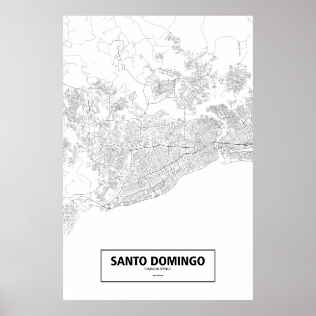 Poster Santo Domingo, République Dominicaine (noir sur bl (Devant)