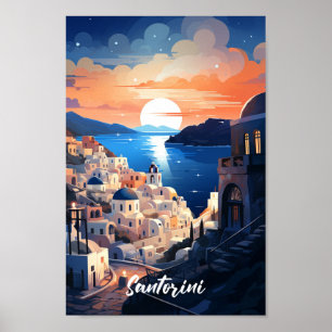Poster Santorin Grèce Célèbre Vintage voyage Place