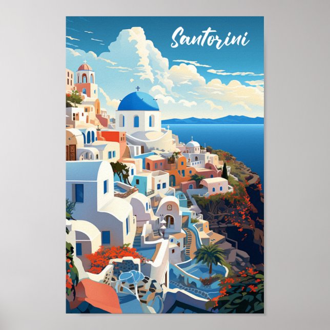 Poster Santorin Grèce Célèbre Vintage voyage Place (Devant)
