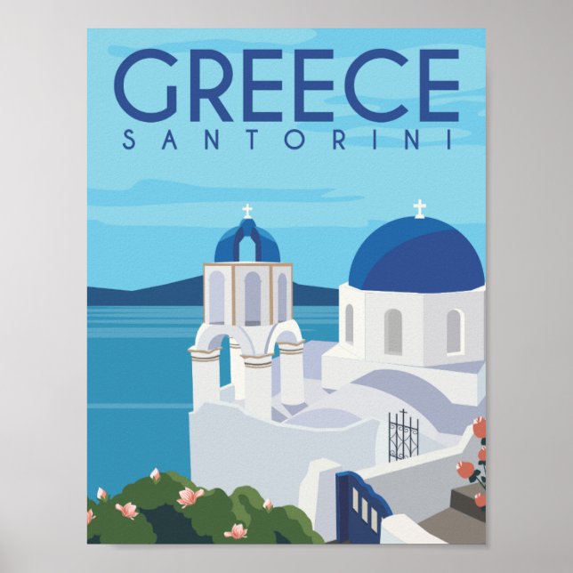 Poster Santorin Grèce Famous Travel Place Illustration (Devant)
