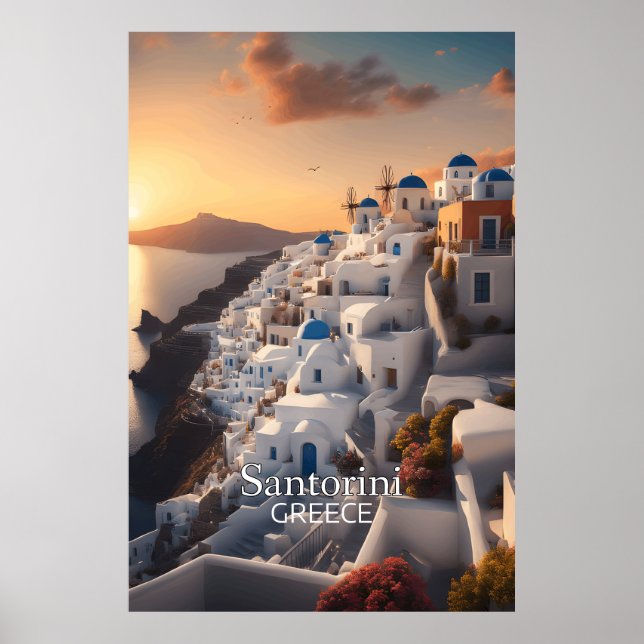 Poster Santorin, Grèce : Le paradis des vacances inoublia (Devant)