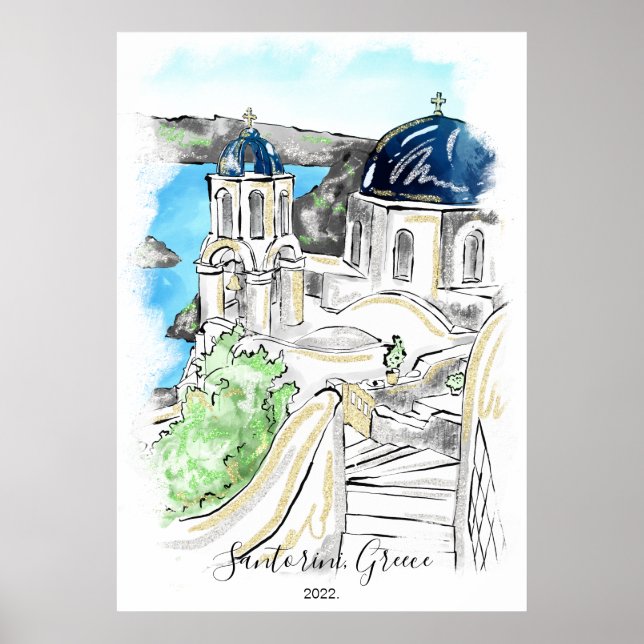 Poster Santorin Ile Grèce Souvenirs d'été (Devant)