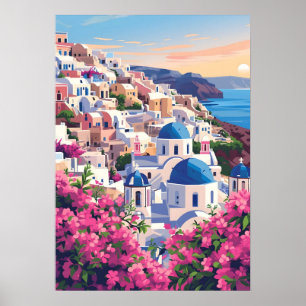 Poster Santorin Oia Grèce Coucher de soleil Murale Côtièr