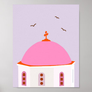 Poster Santorin Voyager Grèce Rose Et Violet