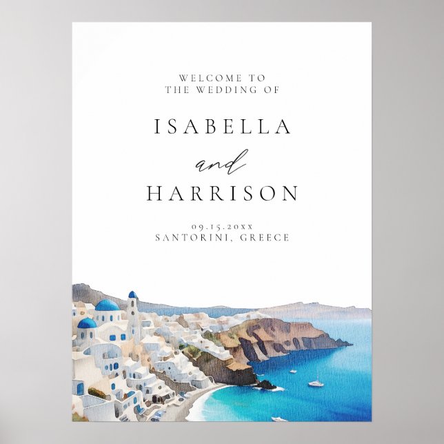 Poster SANTORINI GRÈCE Destination Mariage Bienvenue (Devant)