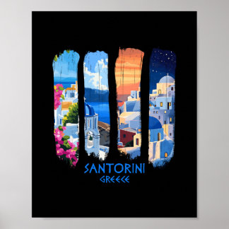Poster Santorini Greece Thira Brushstroke Travel Souvenir