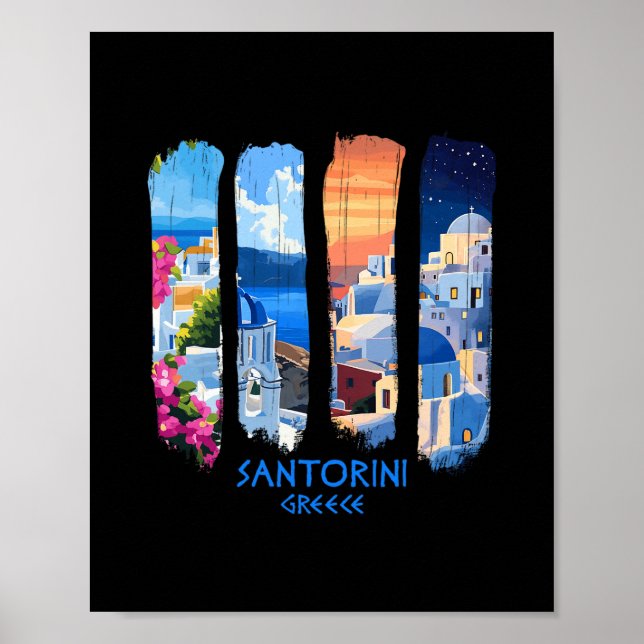 Poster Santorini Greece Thira Brushstroke Travel Souvenir (Devant)