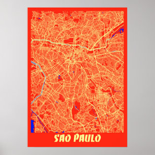Poster Sao Paulo - Brésil Carte de la ville rétro