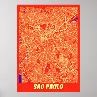 Poster Sao Paulo - Brésil Carte de la ville rétro