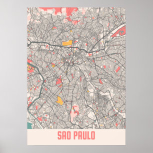 Poster Sao Paulo - Carte de la ville de Chalk Brésil
