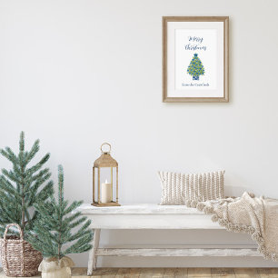 Poster Sapin de Noël bleu et blanc de style Chinois