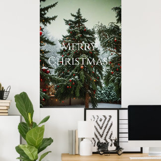 Poster Sapins de Noël décorés de guirlandes