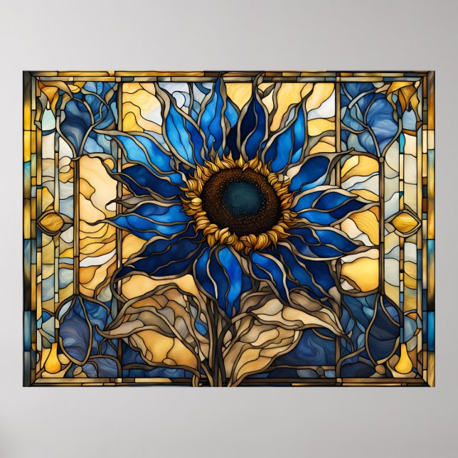 Poster Sapphire Bleu N Verre doré Tournesol (Devant)