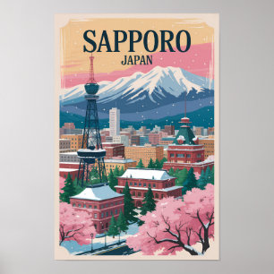Poster Sapporo Japon Illustration Voyage Art Vintage