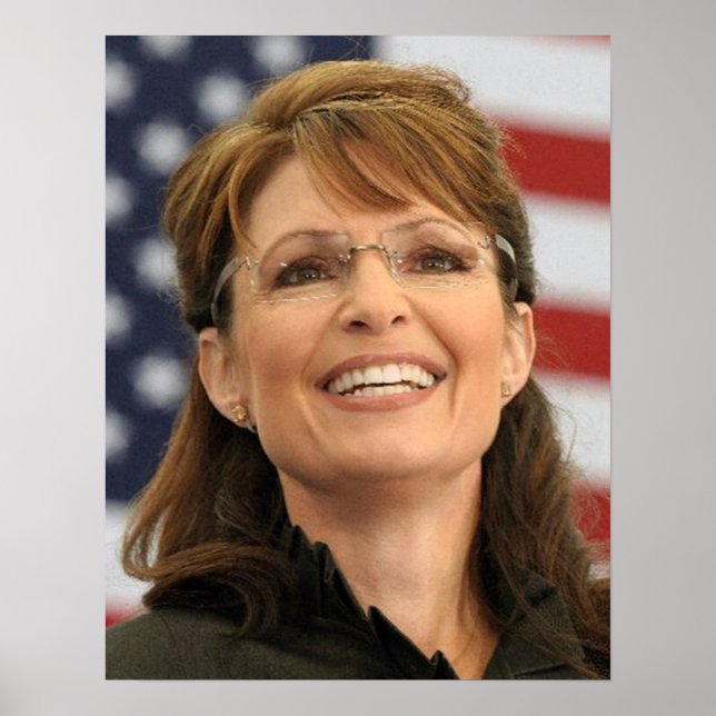 Poster Sarah Palin souriant avec un drapeau (Devant)
