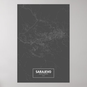 Poster Sarajevo, Bosnie-Herzégovine (blanc sur noir)