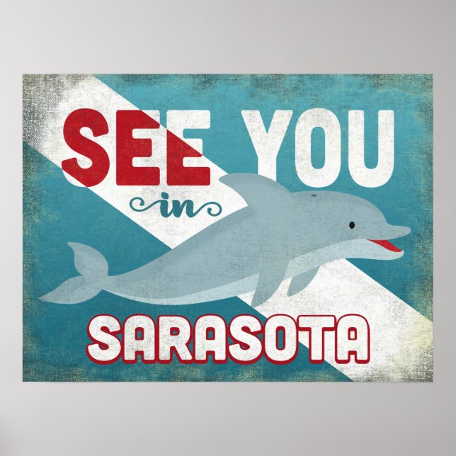 Poster Sarasota Dolphin - Vintage voyage rétro (Devant)