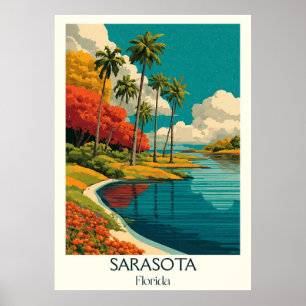 Poster Sarasota Florida Vintage Coastal Bay Travel Art