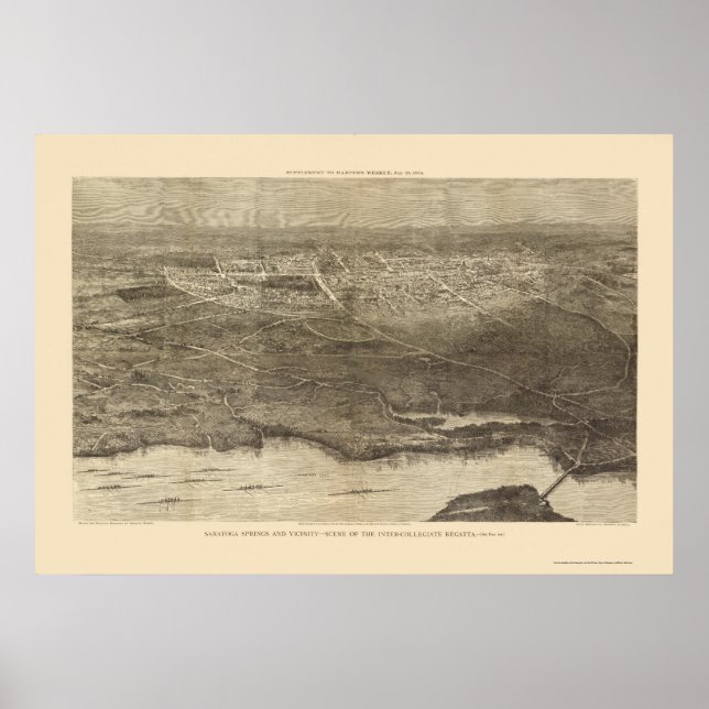 Poster Saratoga Springs, NY Carte panoramique - 1874 (Devant)