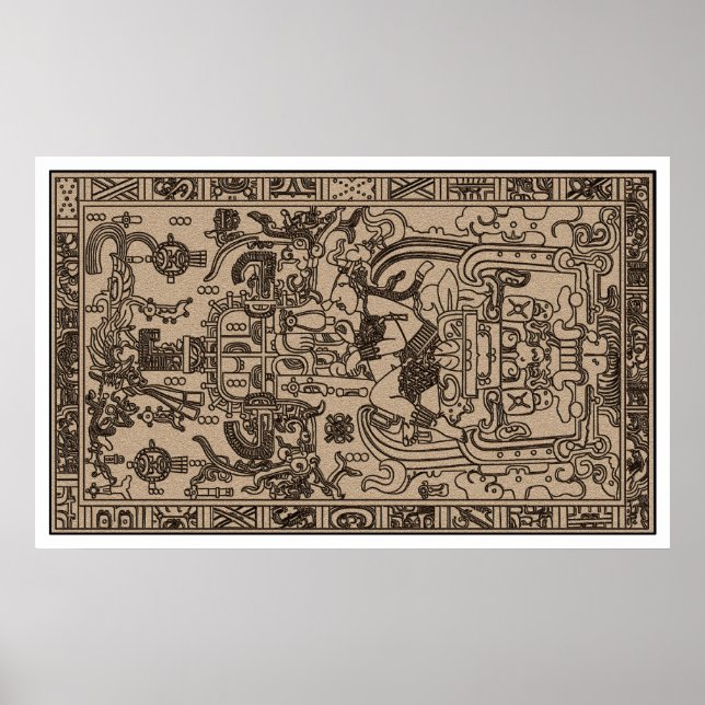 Poster Sarcophage de Pacal - Carving Maya antique (Devant)