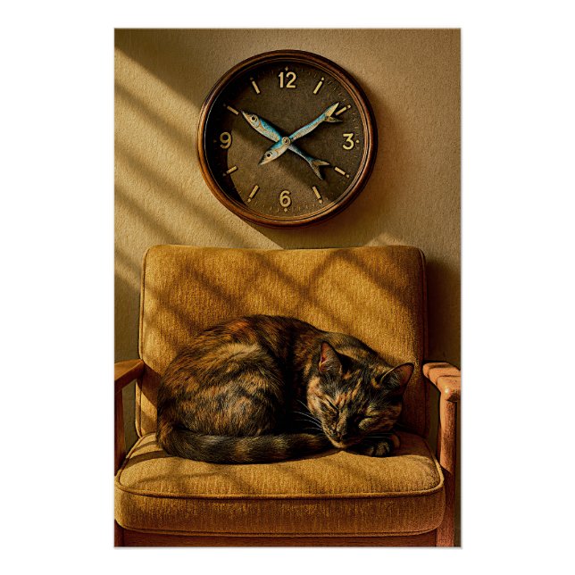 Poster Sardine O’clock Dreamtime – Surreal Cat Art (Devant)