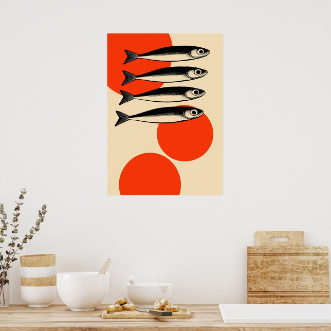 Poster Sardines avec cercles de soleil Abstraits (Cuisine)