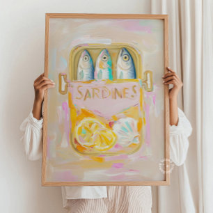 Poster Sardines Peinture Côtière Imprimer Cuisine Mur Art