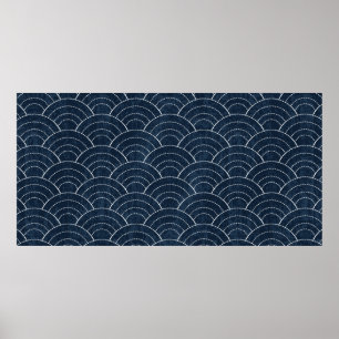 Poster Sashiko sans soudure motif de teinture indigo avec