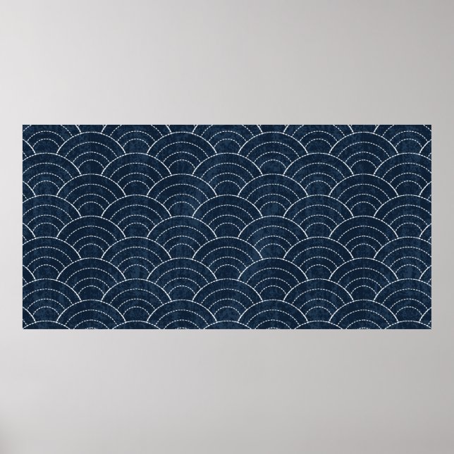 Poster Sashiko sans soudure motif de teinture indigo avec (Devant)