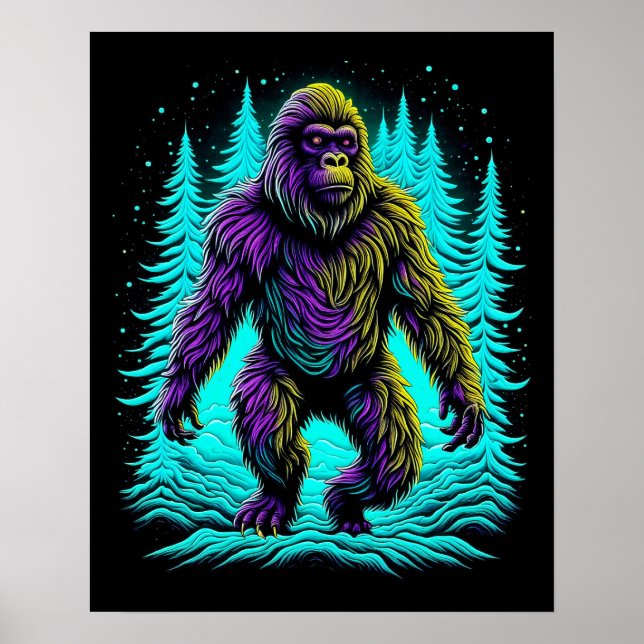 Poster Sasquatch Bigfoot en Turquoise et noir (Devant)