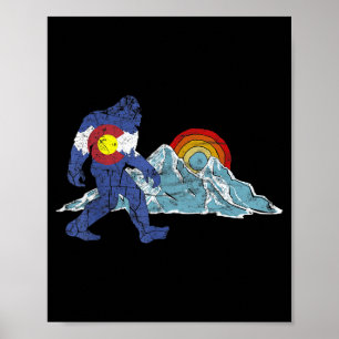 Poster Sasquatch rétro drapeau de l'état du Colorado mont
