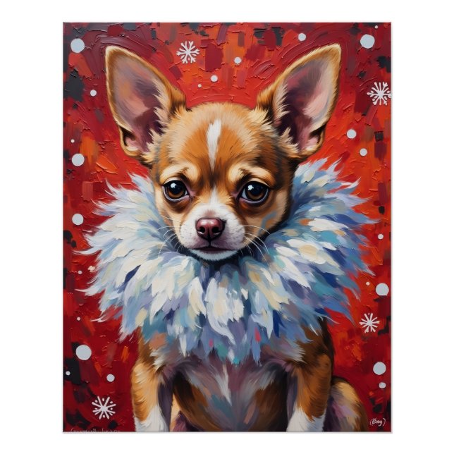 Poster Sassy Chihuahua Dog in Fluffy Winter Fur Collar (Devant)