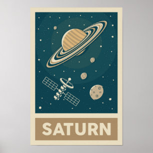 Poster Saturn Retro Galaxy Satellite