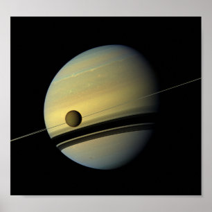 Poster Saturn & Titan Cassini Photo spatiale