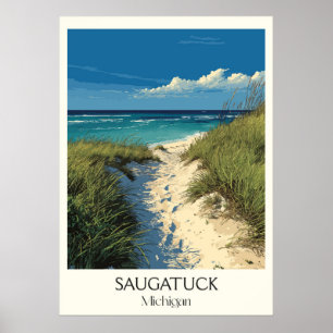 Poster Saugatuck Michigan Vintage Dune Beach Travel Art