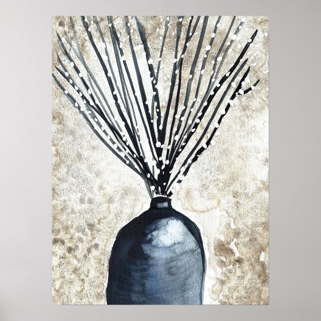 Poster Saule dans l'aquarelle du vase (Devant)
