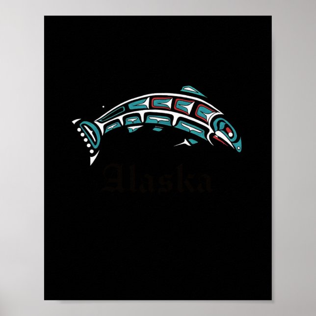 Poster Saumon de l'Alaska Pêche Amérindien (Devant)