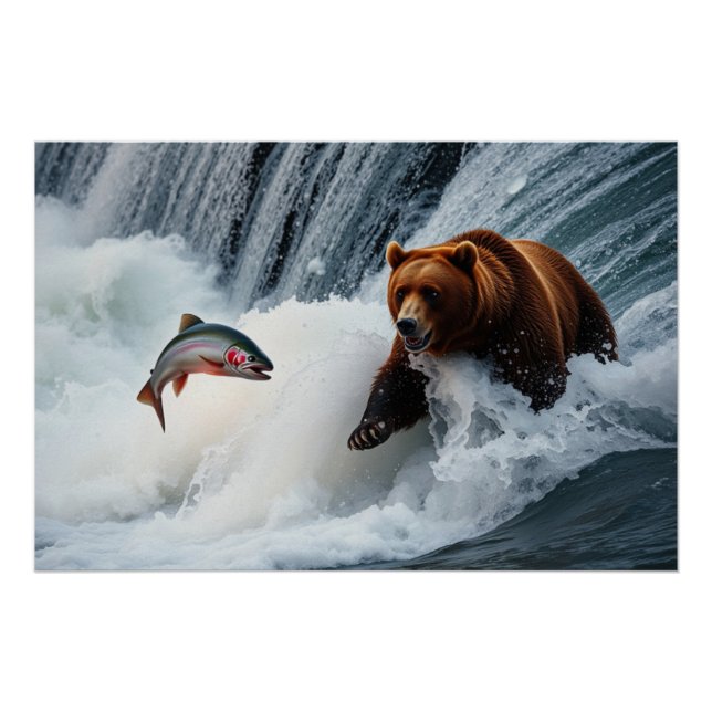 Poster Saumon de prise d'ours grizzli (Devant)