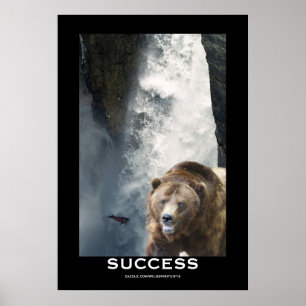 Poster Saumon d'ours Grizzly et chute d'eau