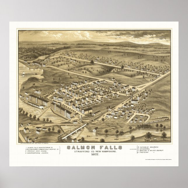 Poster Saumon Falls, NH Panoramic Map - 1877 (Devant)