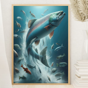 Poster Saumon majestueux pendant la Danse Lune 8x10