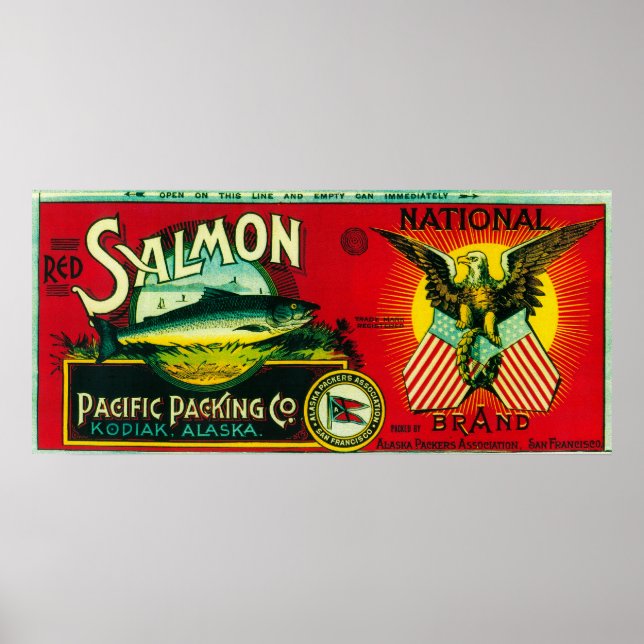 Poster Saumon national Can LabelKodiak, AK (Devant)