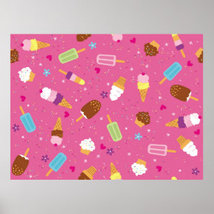 Poster Saupoudrer, cupcakes, glaces et coquelicots