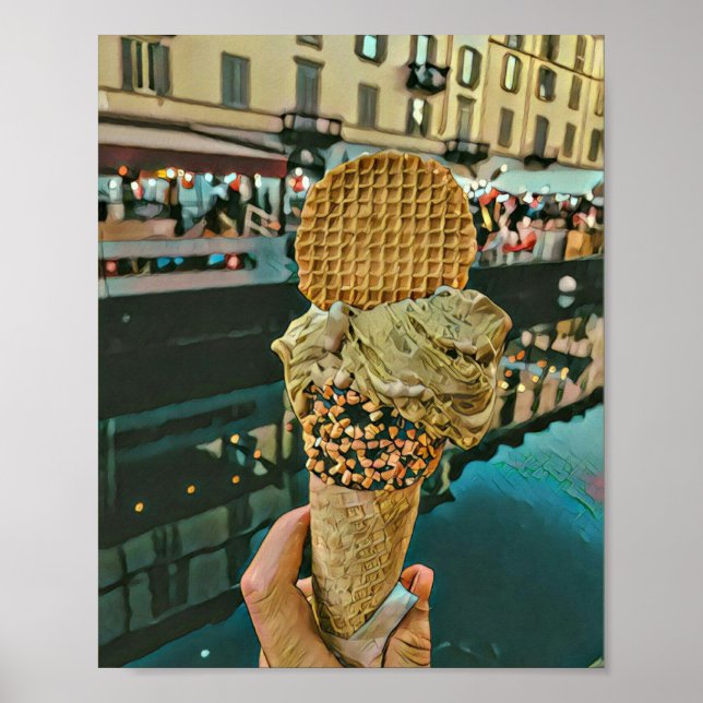 Poster Saupoudrer de crème glacée au chocolat (Devant)
