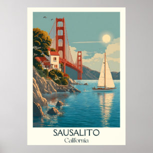 Poster Sausalito California Art Print   Baie de Charming