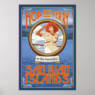 Poster Sautent à cloche-pied le ferry - îles de San Juan,