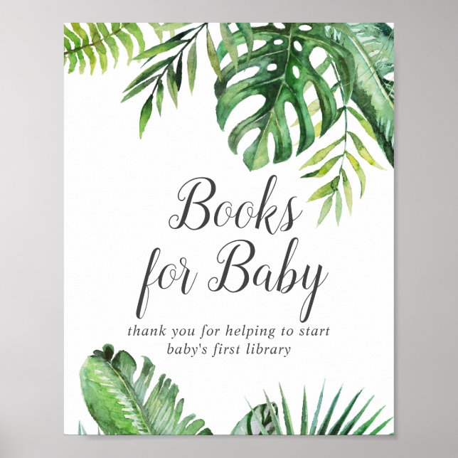 Poster Sauvage Baby shower de palme tropicale Livres pour (Devant)
