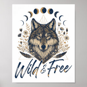 Poster Sauvage et libre" Loup Boho