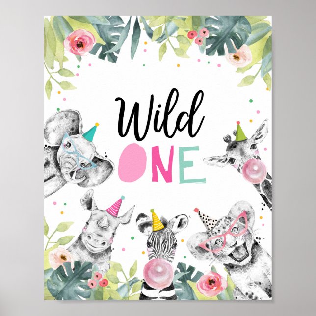 Poster Sauvage Un Safari Party Animaux Premier Anniversai (Devant)